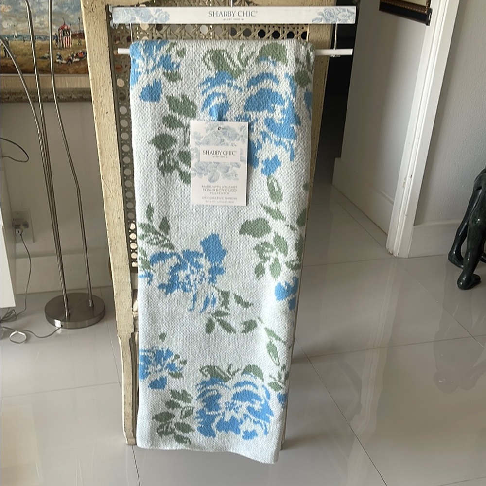 Shabby Chic Blue & Green Floral Decorative Throw Blanket